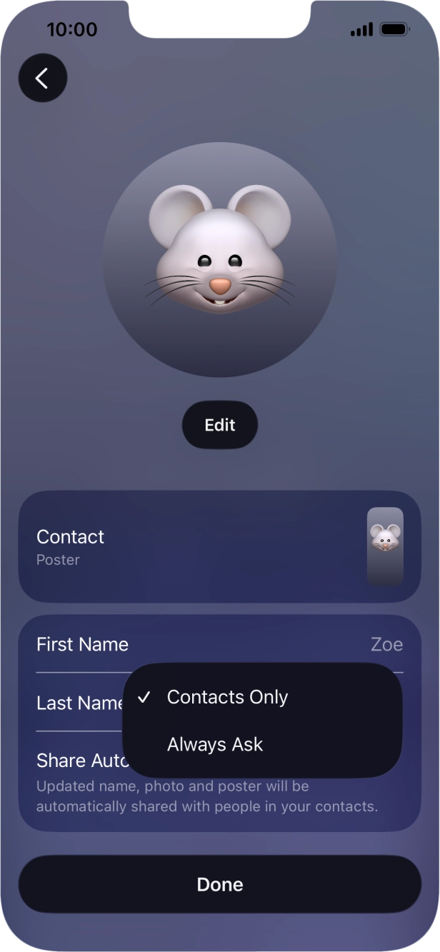 Press the required setting. Press the required setting.