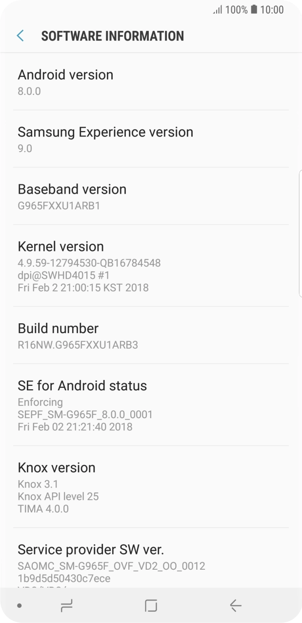Your phone's software version is displayed below Android version.
