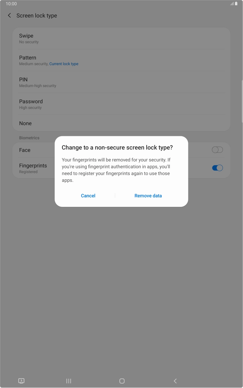Press Remove data. Press Remove data.