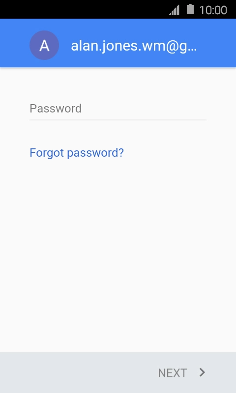 Press the text input field and key in the password for your Google account.