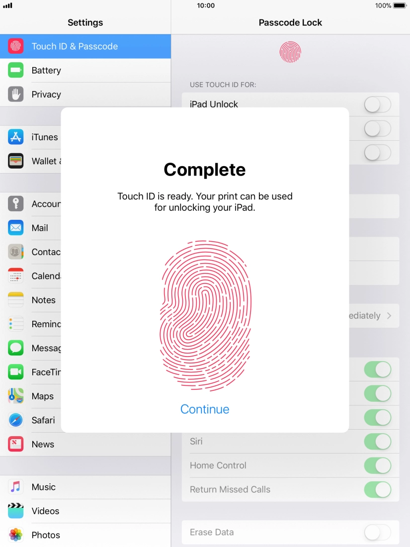 Press Continue. If you haven't previously selected a lock code, key in a code of your own choice twice. Press Continue. If you haven't previously selected a lock code, key in a code of your own choice twice.