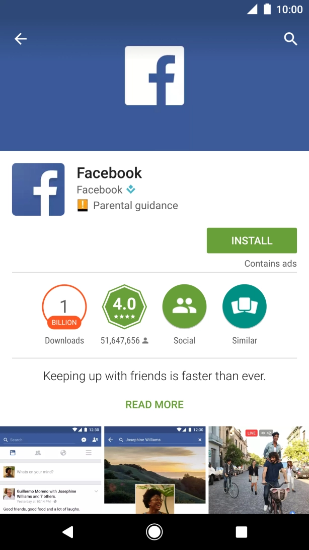 Press INSTALL and wait while Facebook is installed. Press INSTALL and wait while Facebook is installed.