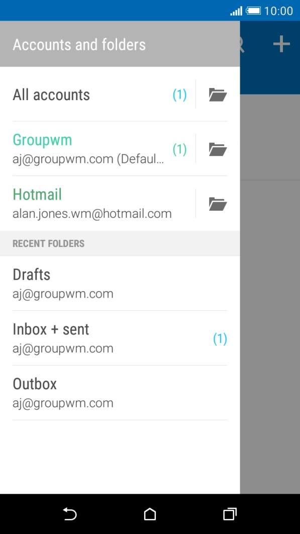 Press the required email account. Press the required email account.