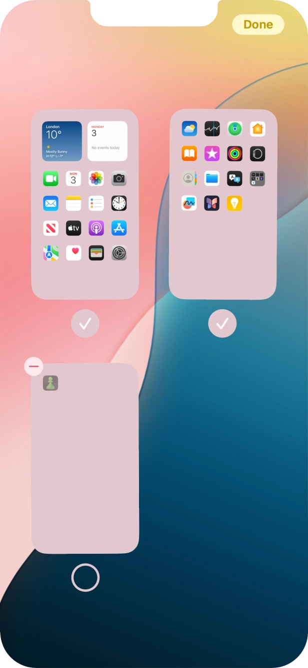 Press the delete icon next to the required home screen page. Press the delete icon next to the required home screen page.