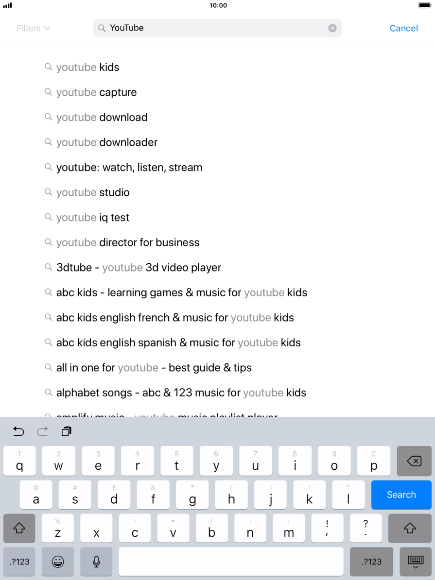 Key in YouTube and press Search. Key in YouTube and press Search.