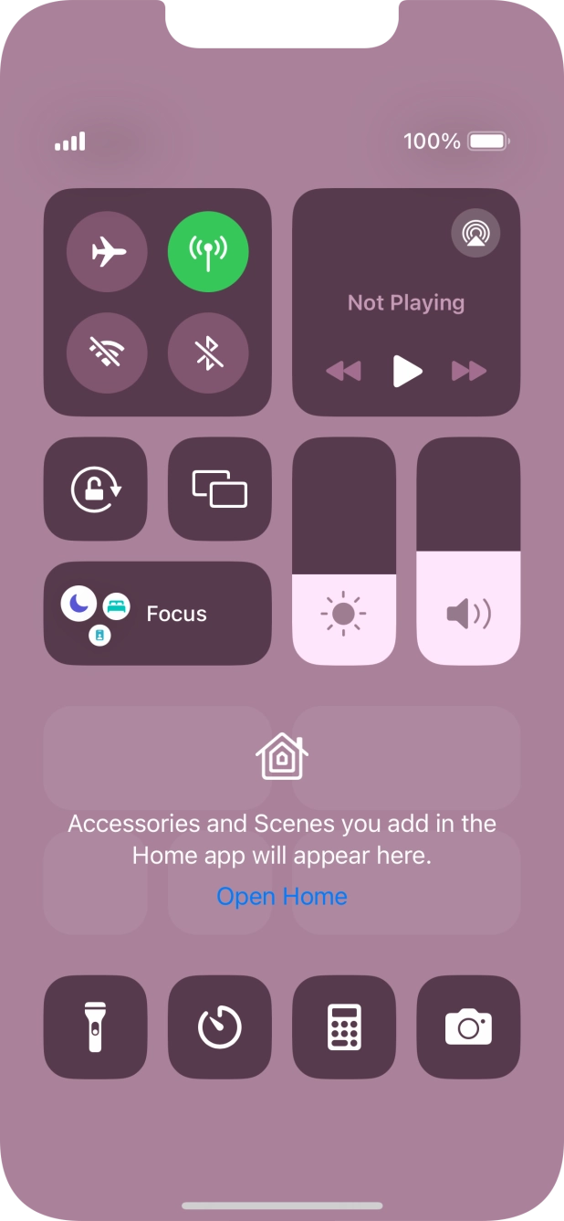 Press the flight mode icon to turn the function on or off. Press the flight mode icon to turn the function on or off.