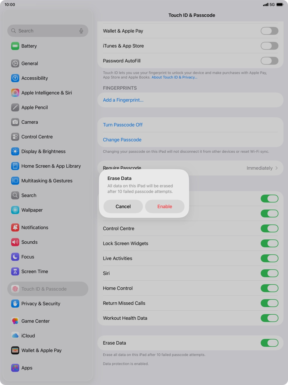 If you turn on the function, press Enable.