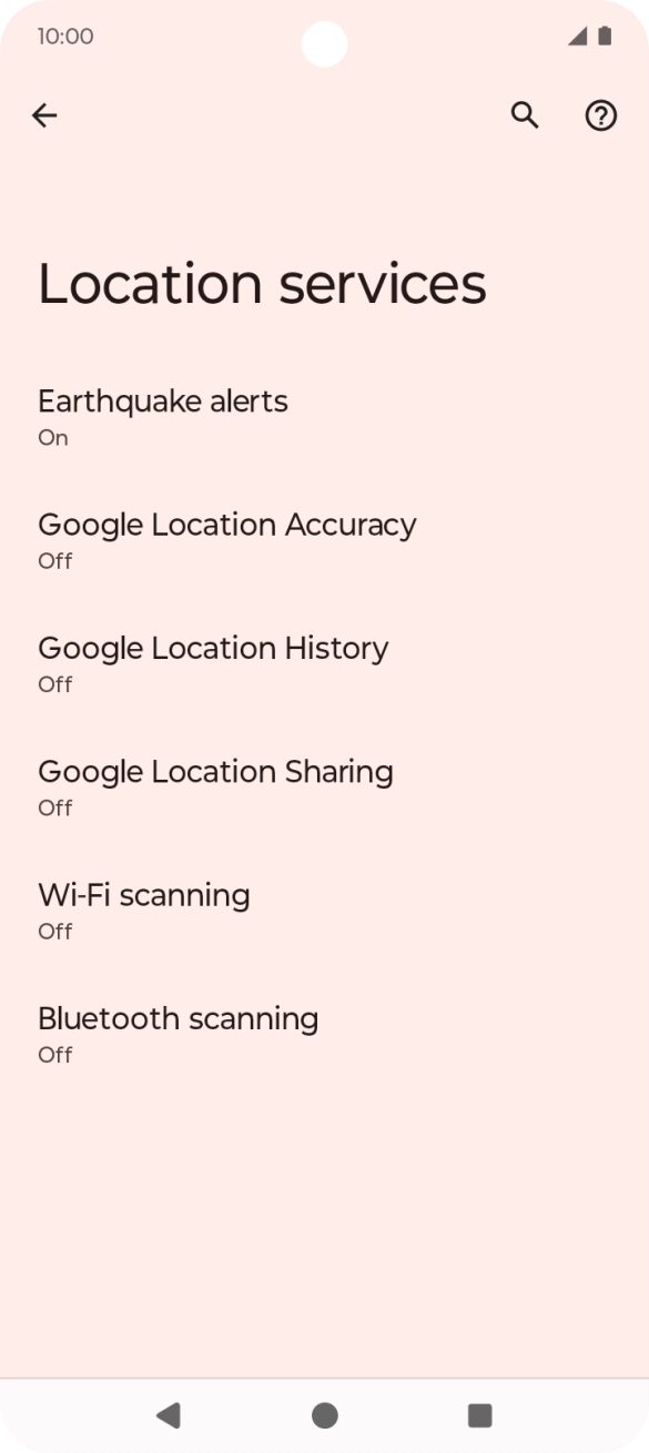 Press Google Location Accuracy. Press Google Location Accuracy.