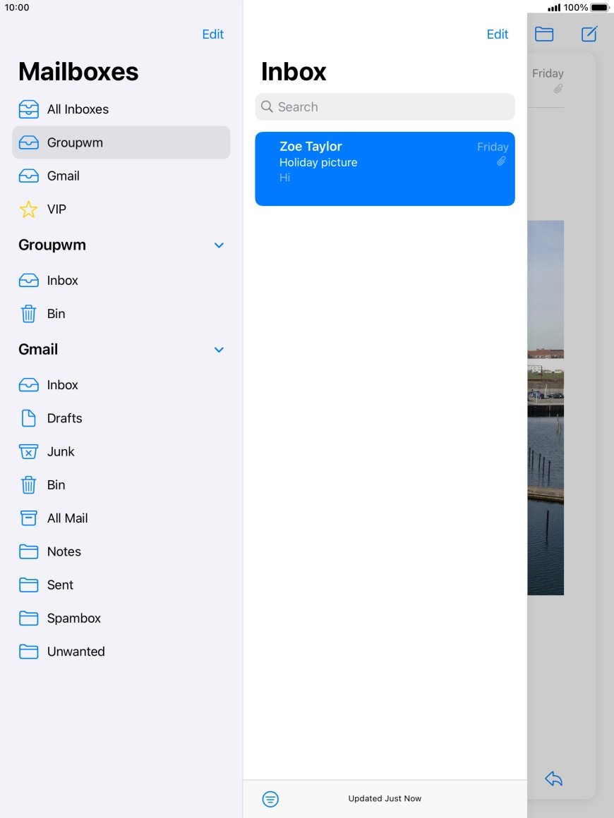 Press the required email account. Press the required email account.