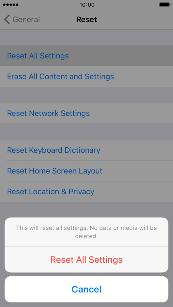Press Reset All Settings. Press Reset All Settings.