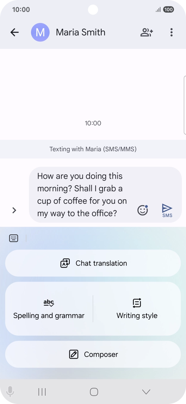 To change the writing style of your text, press Writing style and follow the instructions on the screen to use the function.