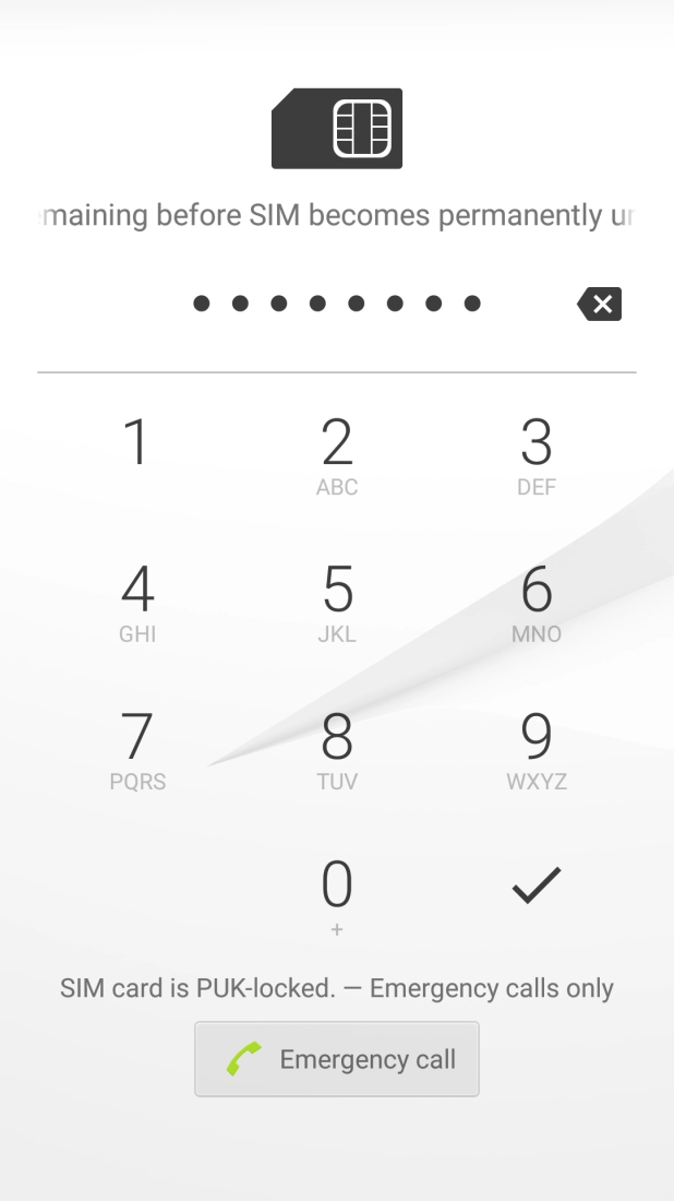 Key in the PUK and press the confirm icon. Key in the PUK and press the confirm icon.