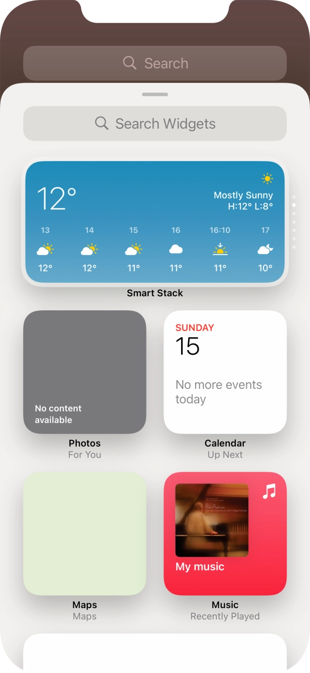 Press the required widget. Press the required widget.