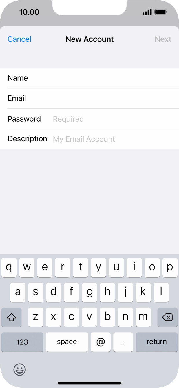 Press Password and key in the password for your email account. Press Password and key in the password for your email account.