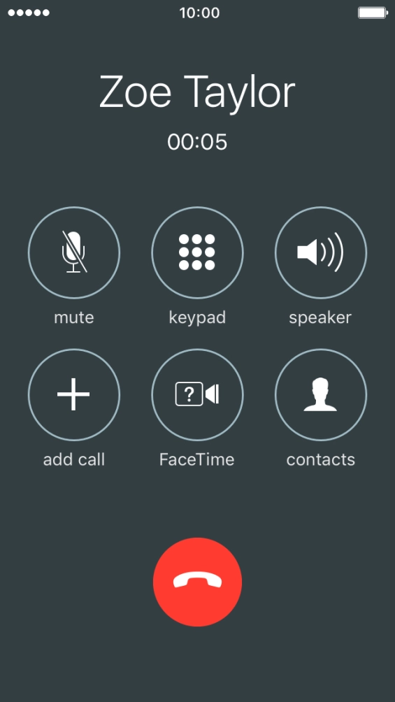Press the end call icon to end the call and return to the home screen.