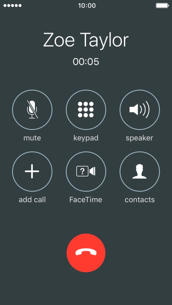 Press the end call icon to end the call and return to the home screen.