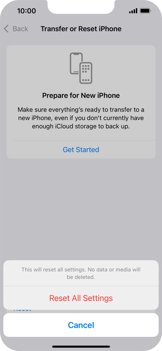 Press Reset All Settings. Press Reset All Settings.