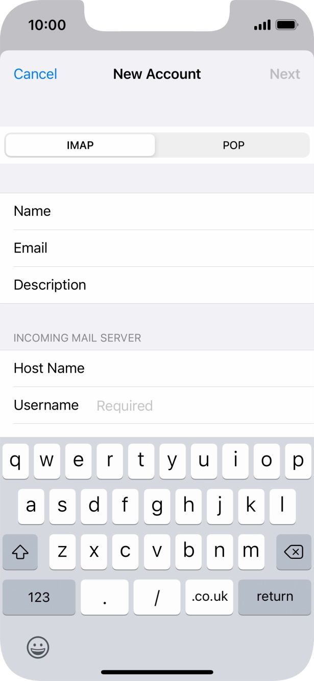 Press Username and key in the username for your email account. Press Username and key in the username for your email account.