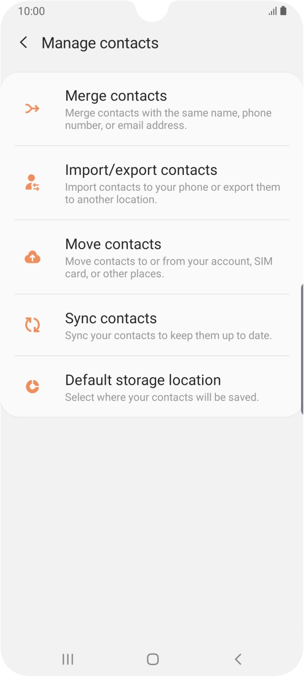 Press Import/export contacts. Press Import/export contacts.