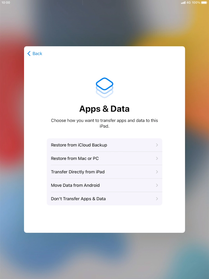 Press Don't Transfer Apps & Data and follow the instructions on the screen to finish the activation. Press Don't Transfer Apps & Data and follow the instructions on the screen to finish the activation.