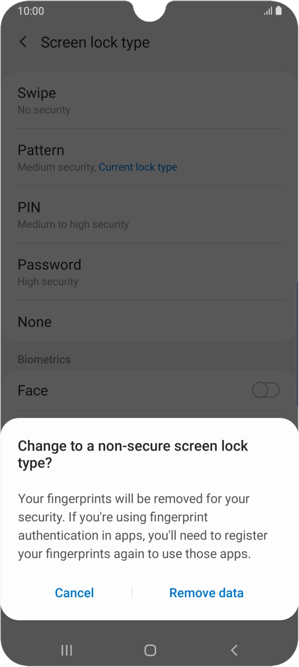 Press Remove data.