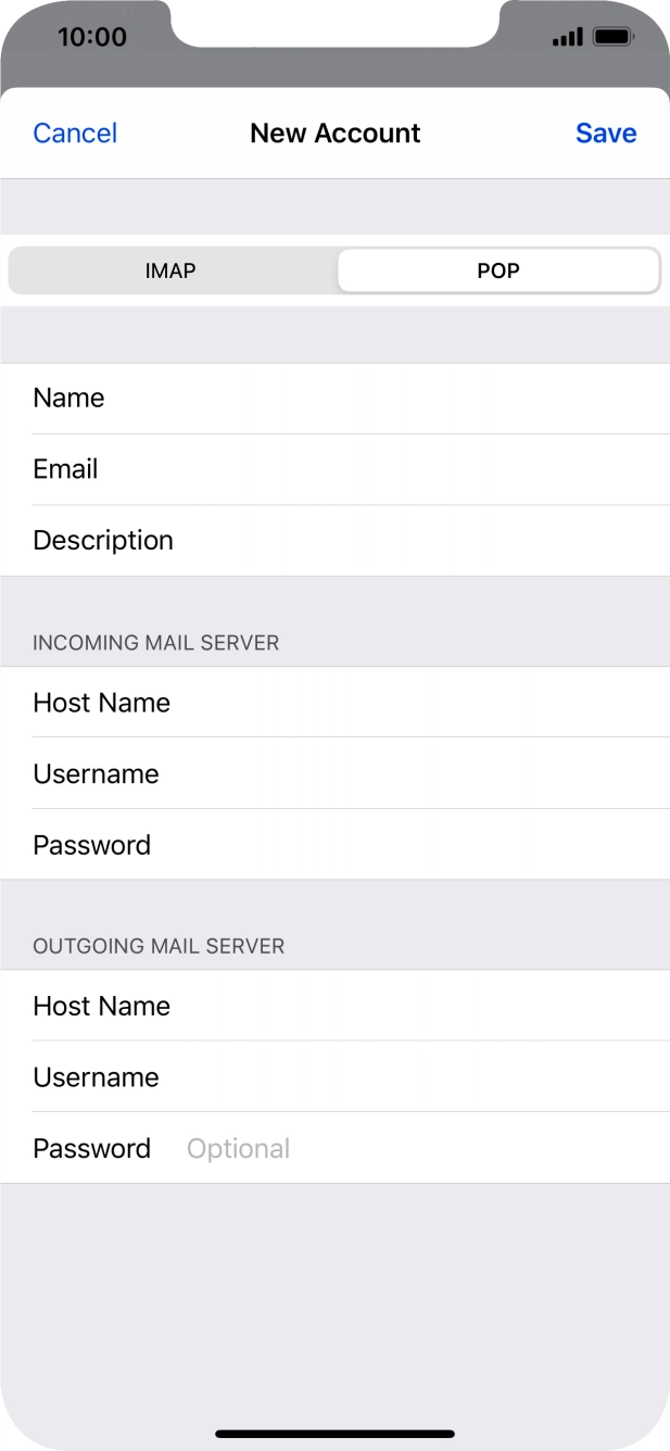 Press Password and key in the password for your email account. Press Password and key in the password for your email account.