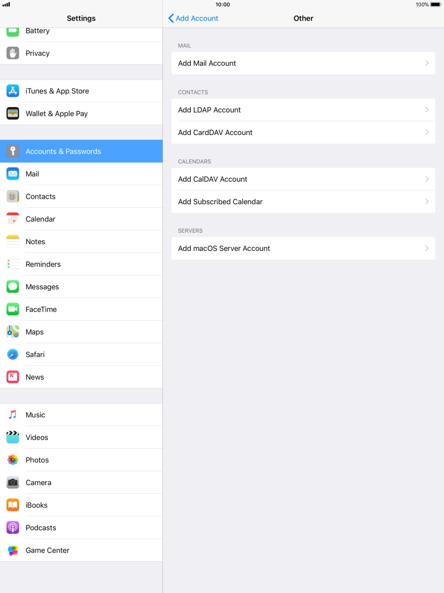 Press Add Mail Account. Press Add Mail Account.