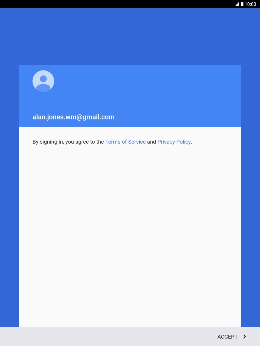 Press ACCEPT and follow the instructions on the screen to select settings for your Google account.