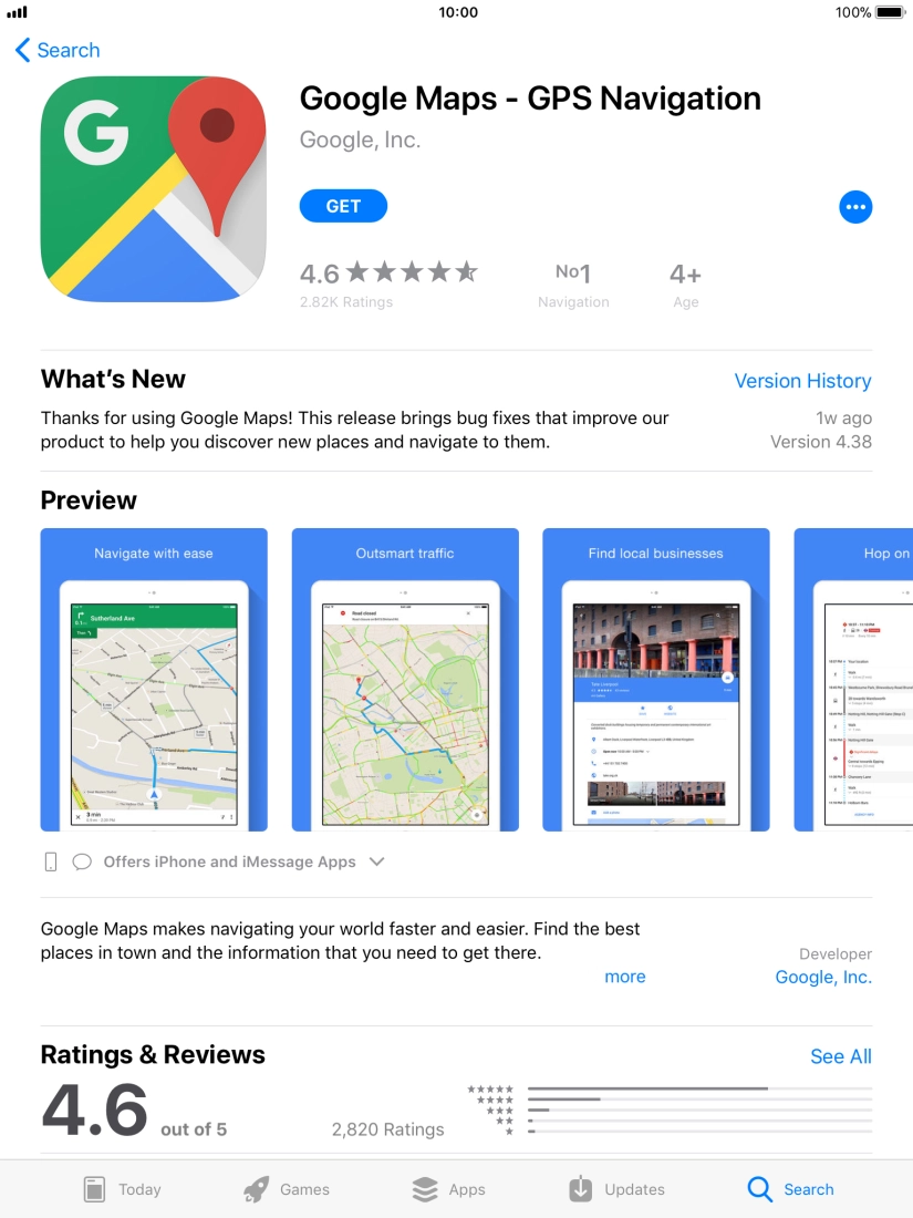 Press GET and follow the instructions on the screen to install Google Maps.