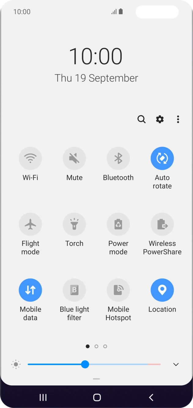 Press the flight mode icon to turn the function on or off. Press the flight mode icon to turn the function on or off.
