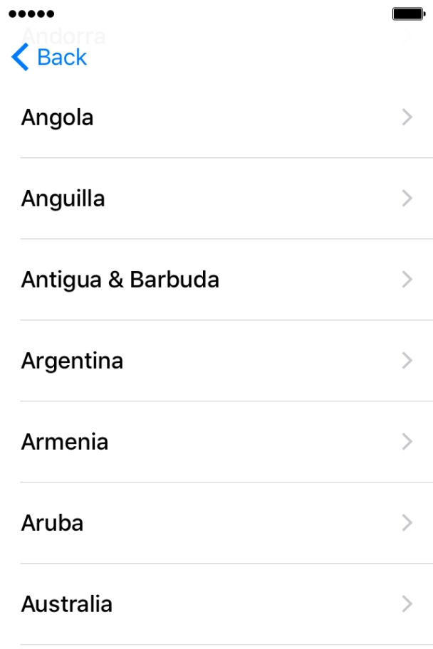 Press the required country or area. Press the required country or area.