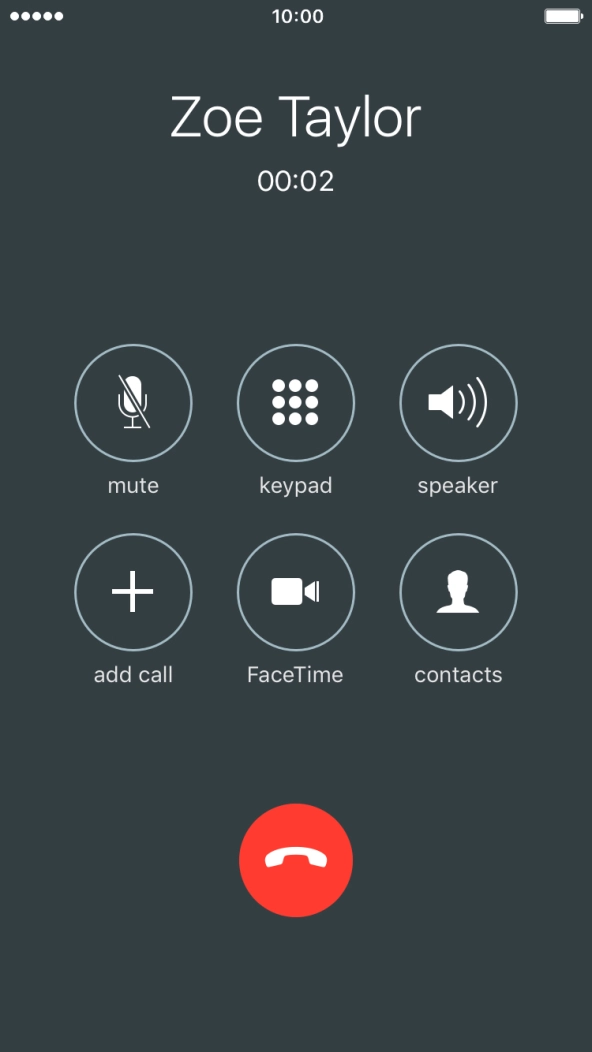 Press the end call icon to end the call and return to the home screen.