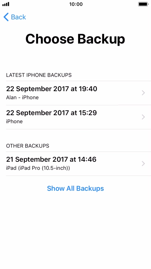 Press the required backup and your phone restores the content of the selected backup. Subsequently, follow the instructions on the screen to set up your phone and prepare it for use. Press the required backup and your phone restores the content of the selected backup. Subsequently, follow the instructions on the screen to set up your phone and prepare it for use.