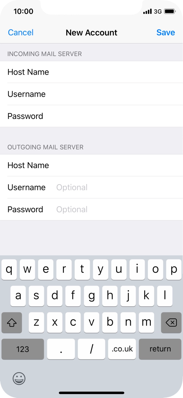 Press Username and key in the username for your email account.