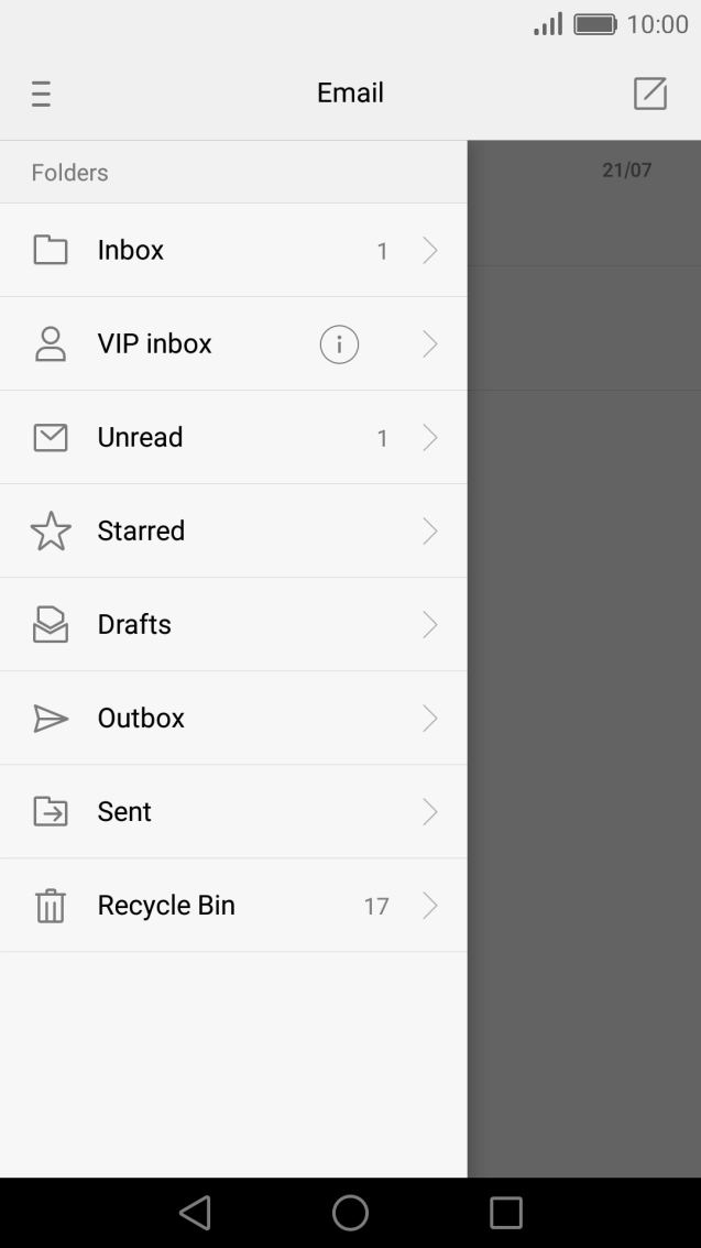 Press the inbox below the required account. Press the inbox below the required account.