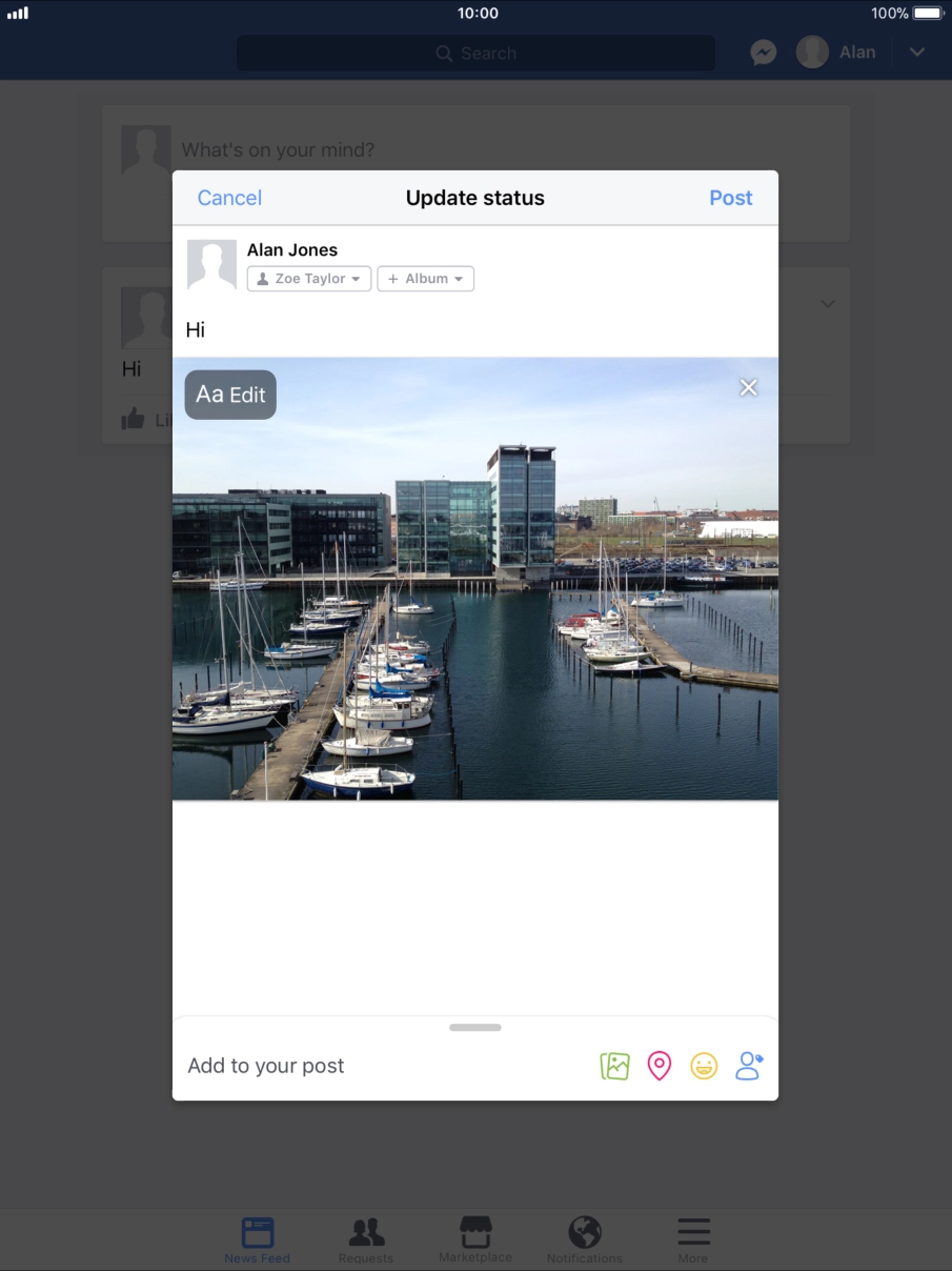 Write the required text and press Post. Write the required text and press Post.