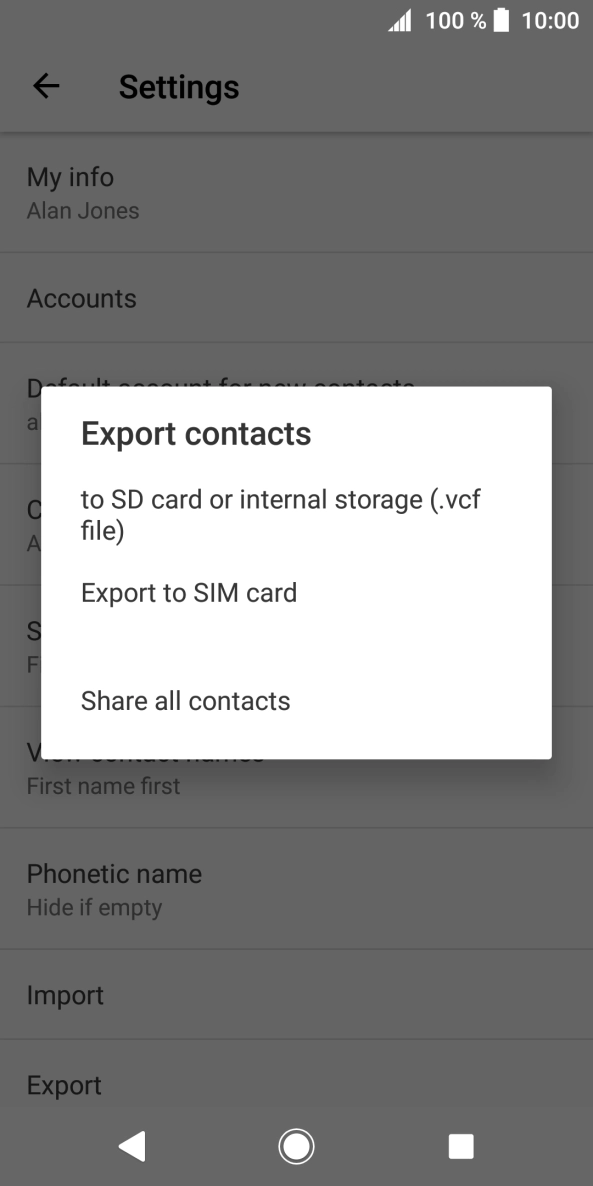 Press Export to SIM card. Press Export to SIM card.