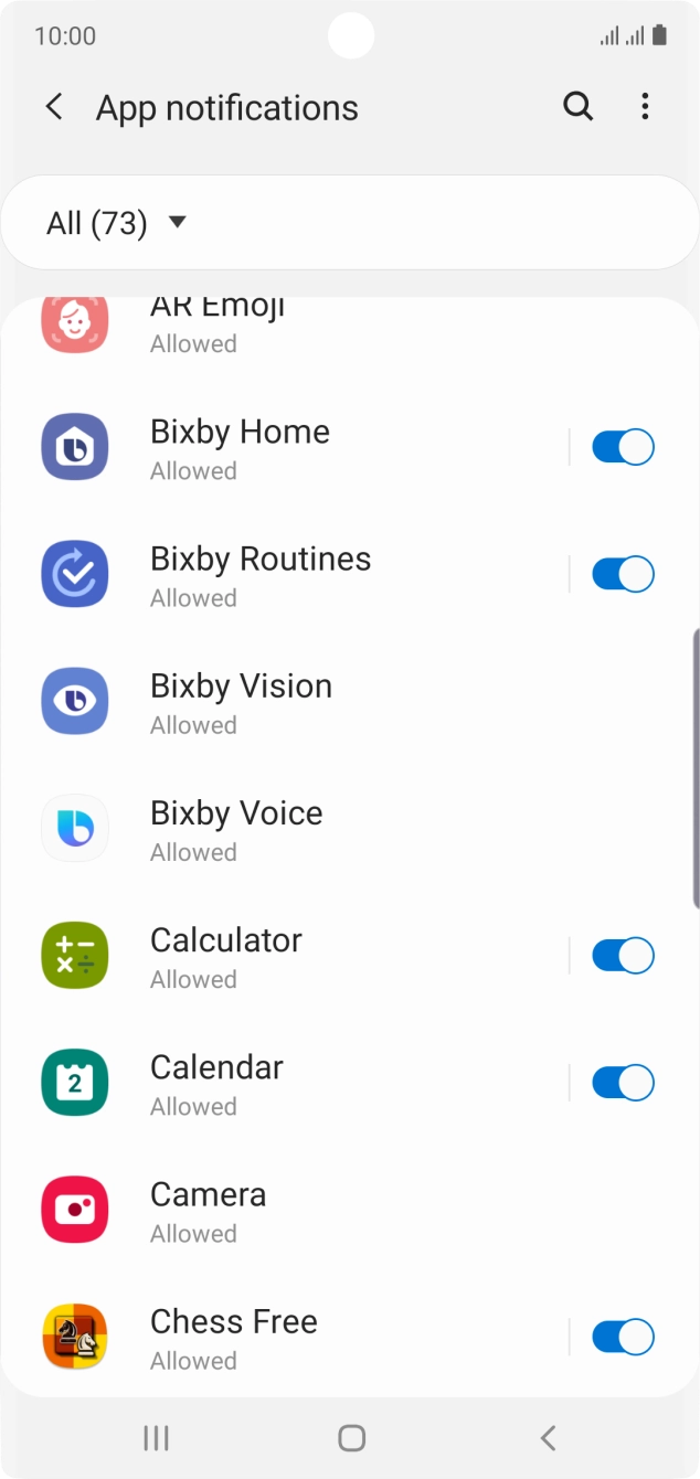 Press the indicators next to the required apps to turn the function on or off. Press the indicators next to the required apps to turn the function on or off.