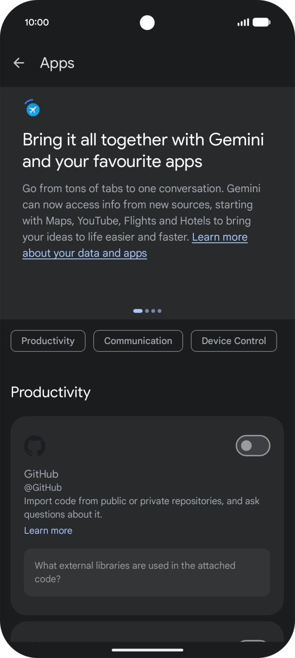 Press the indicator next to the required extension to turn on the function.