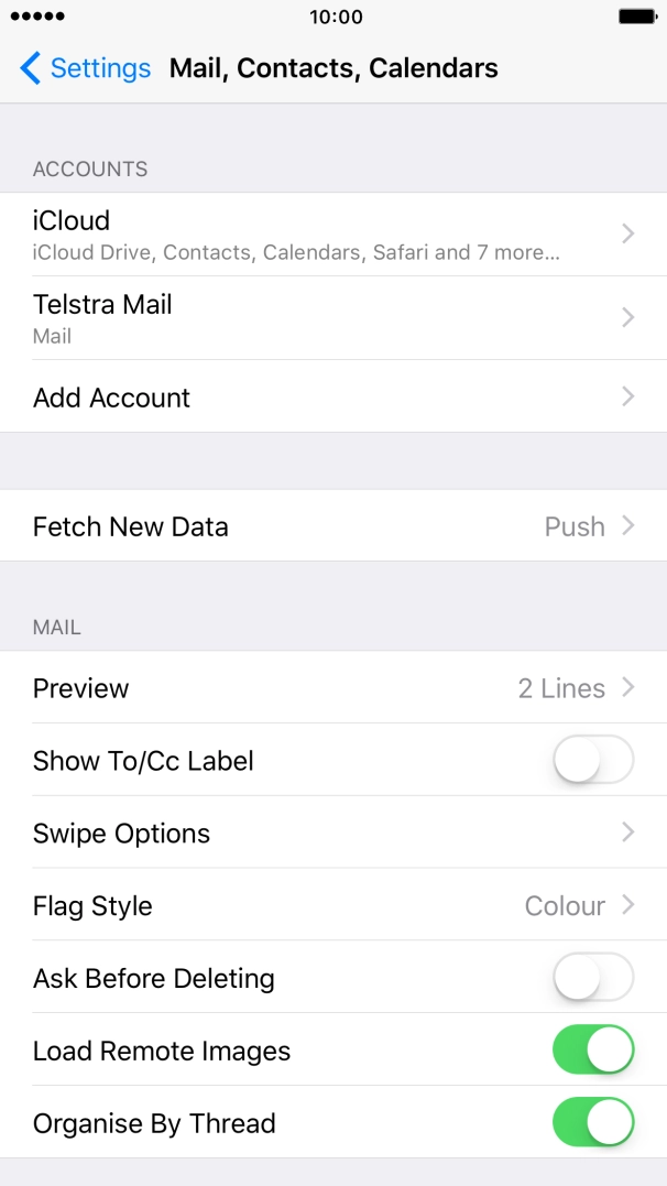 Press the name of the Telstra email account you've just set up. Press the name of the Telstra email account you've just set up.