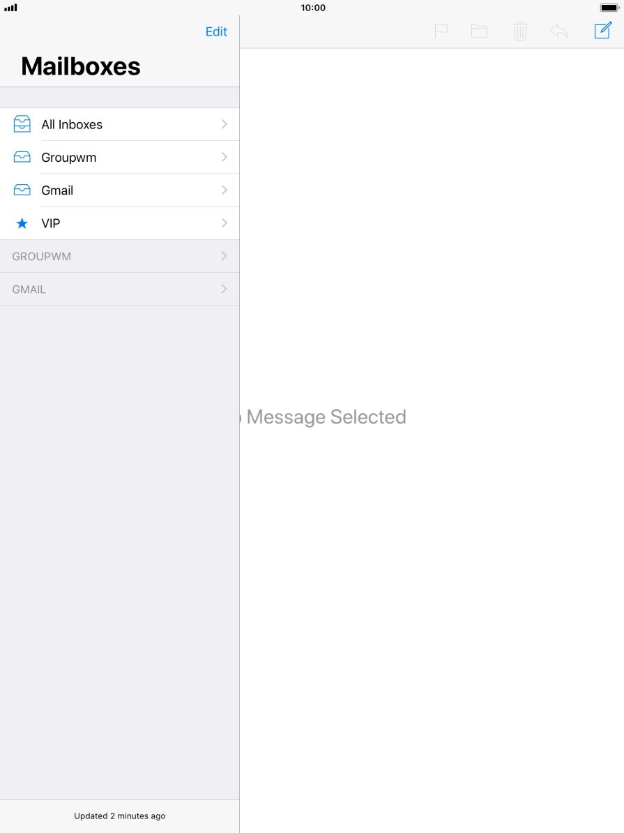 Press the required email account. Press the required email account.