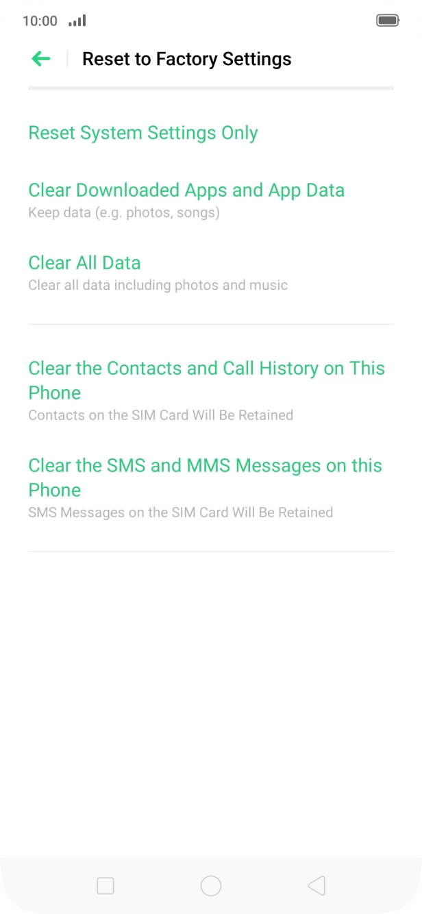 Press Clear All Data.