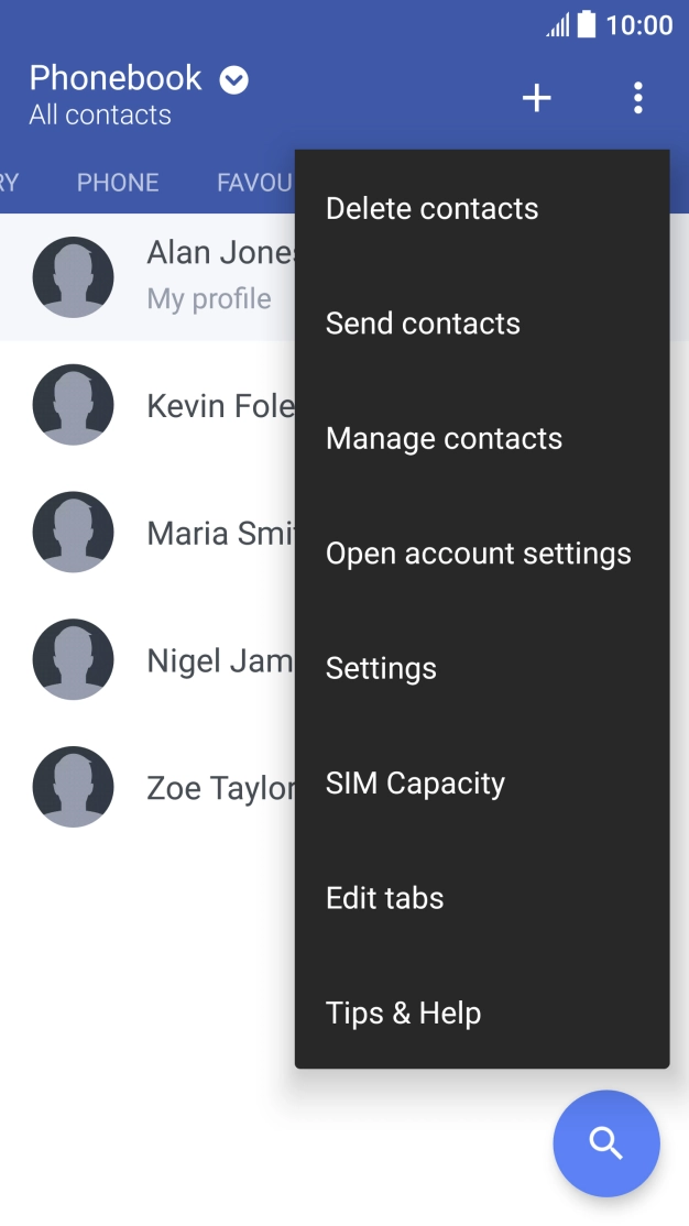 Press Manage contacts. Press Manage contacts.