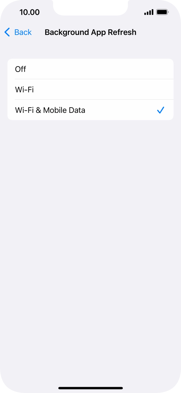 To turn off background refresh of apps, press Off. To turn off background refresh of apps, press Off.