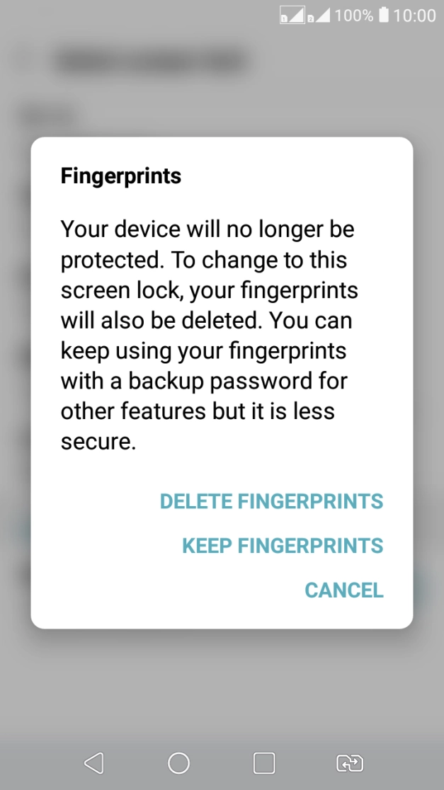 Press DELETE FINGERPRINTS.