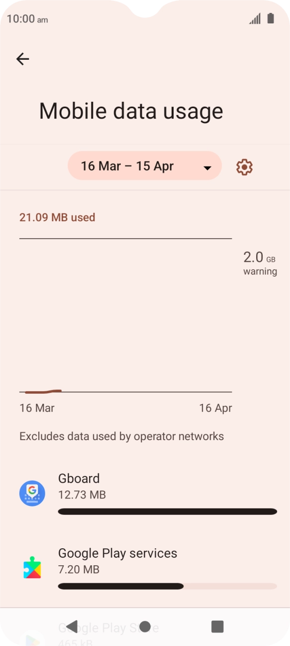 The data usage for each application is displayed below the name of the application.