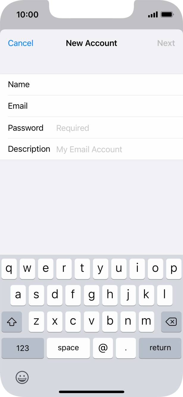 Press Password and key in the password for your email account. Press Password and key in the password for your email account.