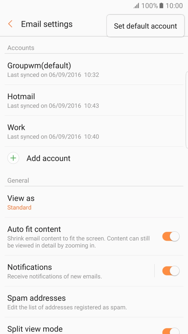 Press Set default account. Press Set default account.