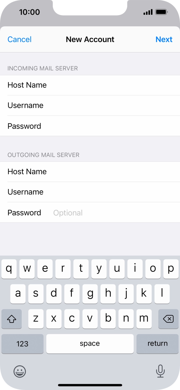Press Password and key in the password for your email account. Press Password and key in the password for your email account.
