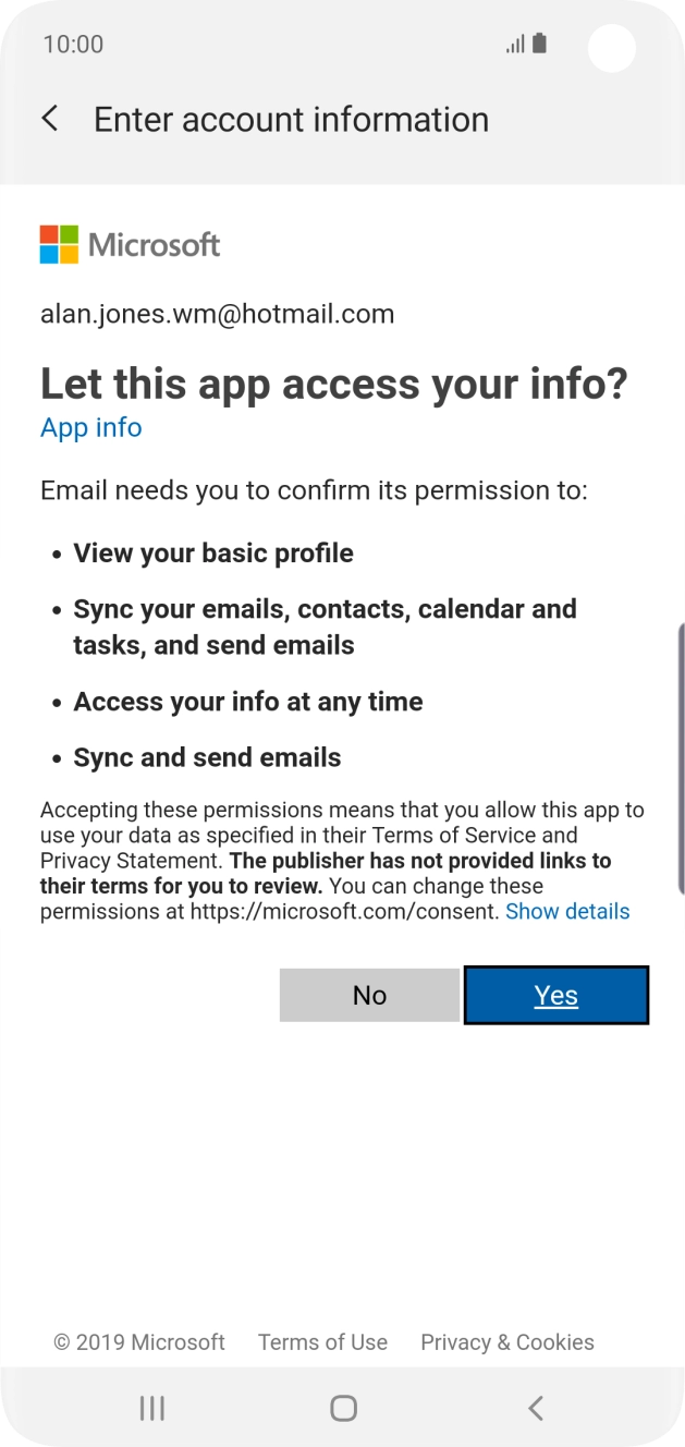 If this screen is displayed, you email account has been recognised and set up automatically. Follow the instructions on the screen to key in more information and finish setting up your phone.